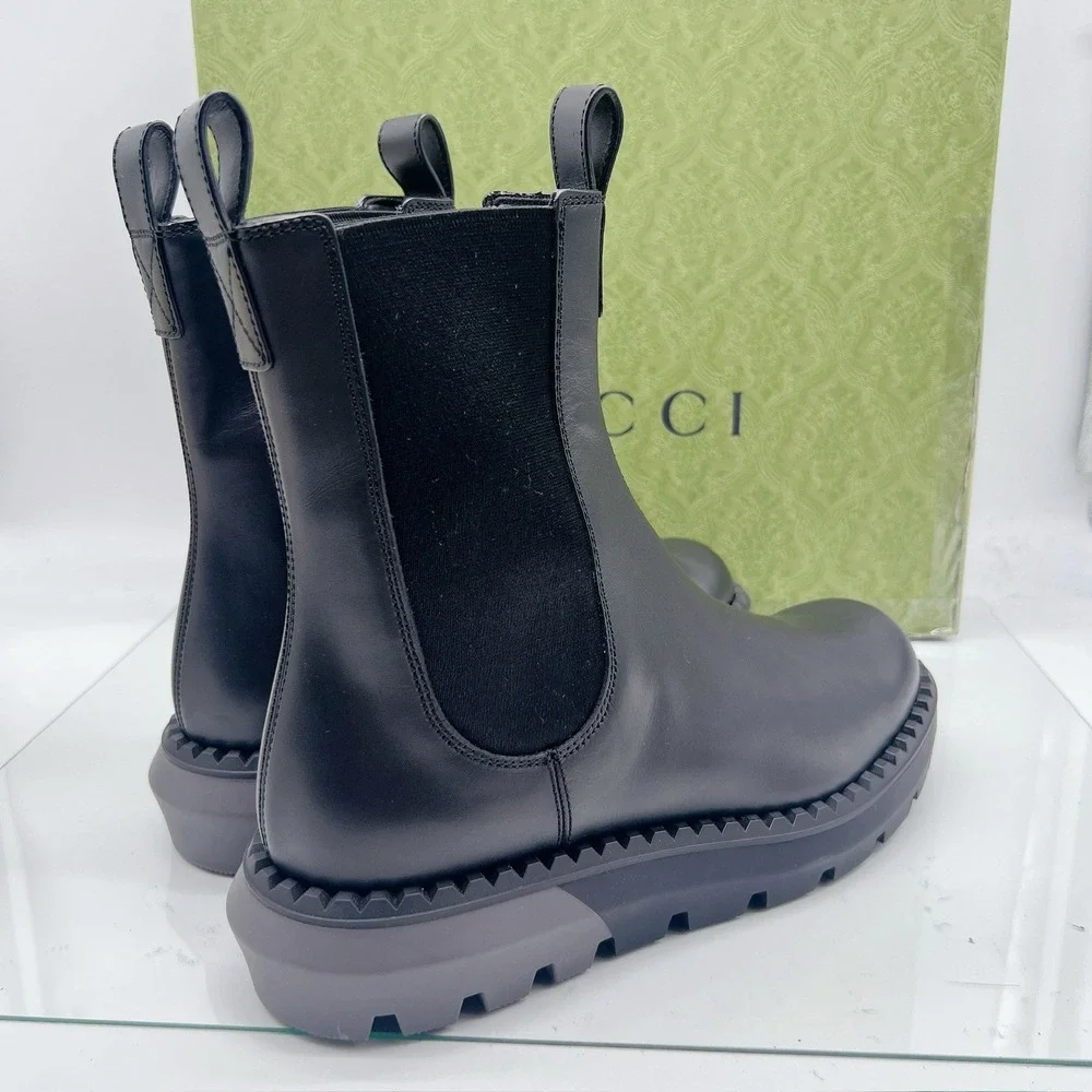 Gucci Chelsea Leather Interlocking GG Ankle Boots Black Men's UK 10.5 US 11